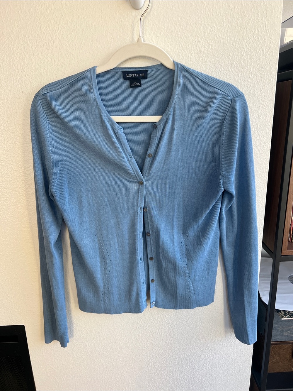 Ann Taylor Silk Light Blue Button-Up Women’s Cardigan